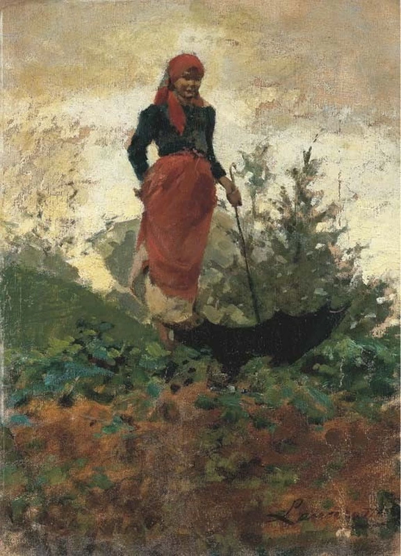 Contadina con ombrello